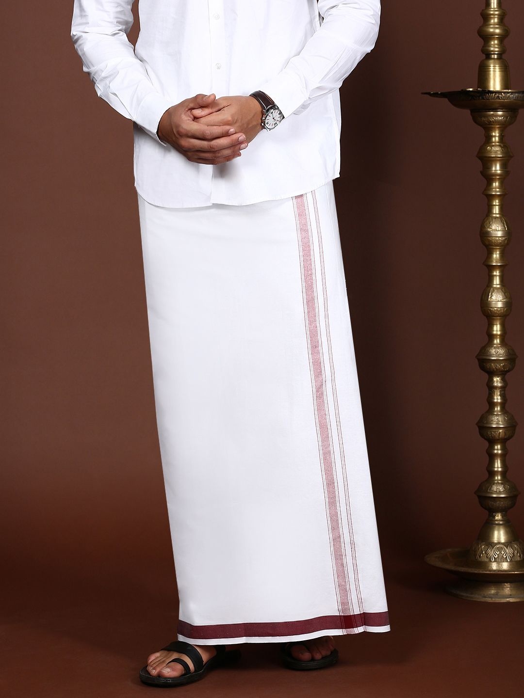 

WHITE HEART Men Pure Cotton Single Layer Dhoti with Coloured Border