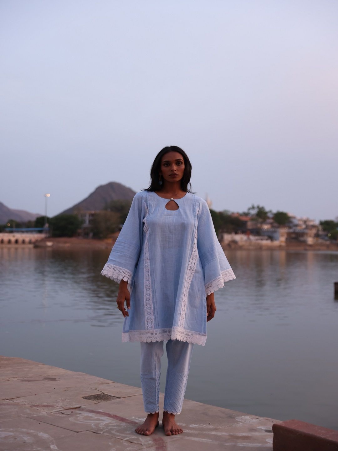 

IMROZ HOUSE Women Yoke Design Regular Kurta with Trousers, Blue