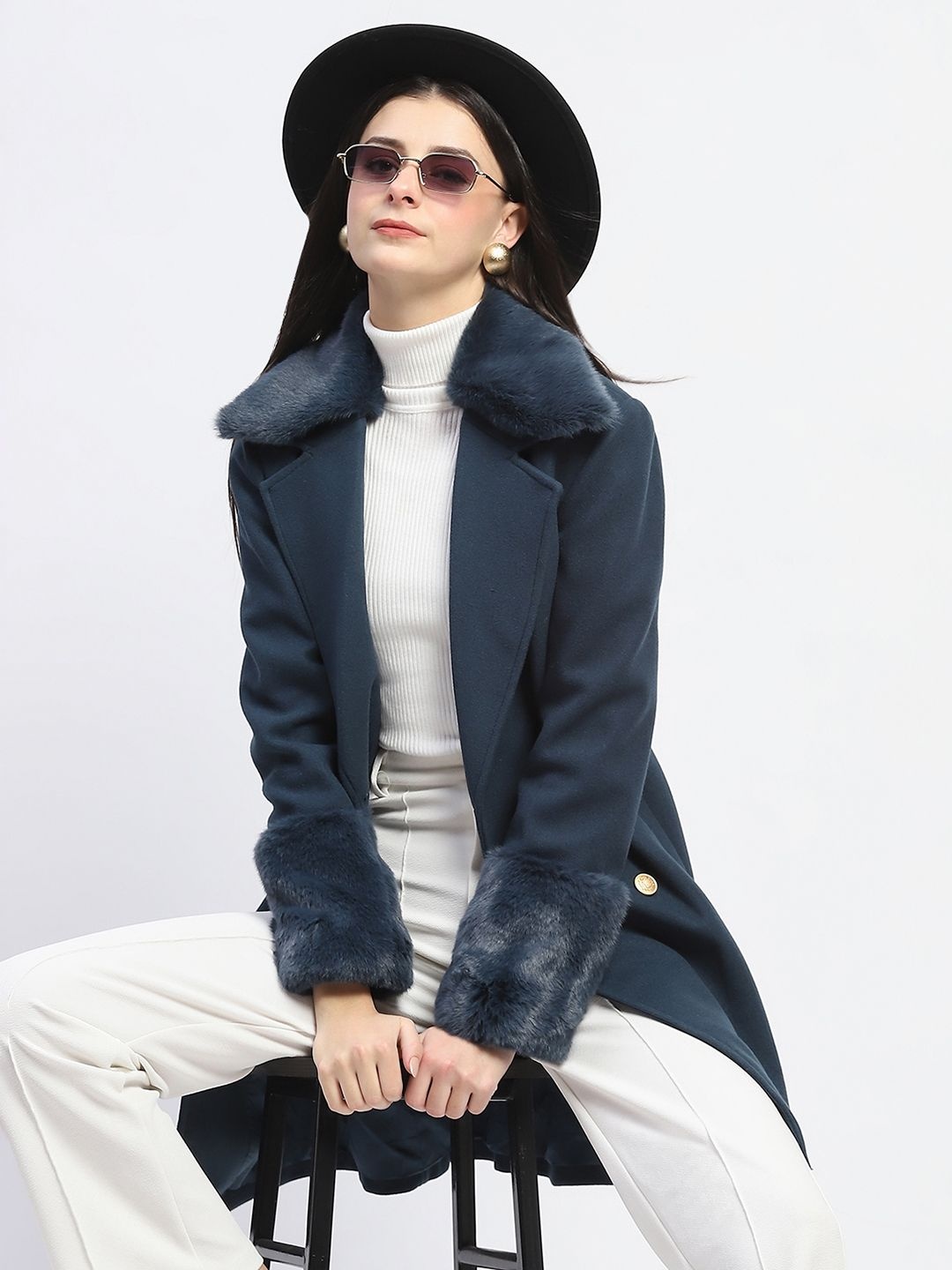 

Madame Spread Collar Double Breasted Longline Overcoat, Teal