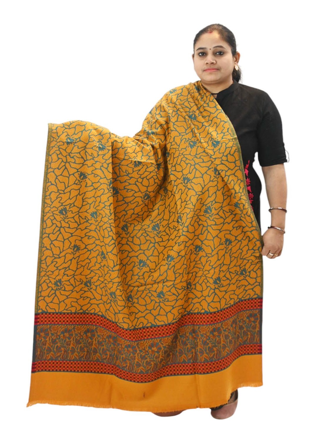 

Vrinde Women Floral Shawl, Yellow