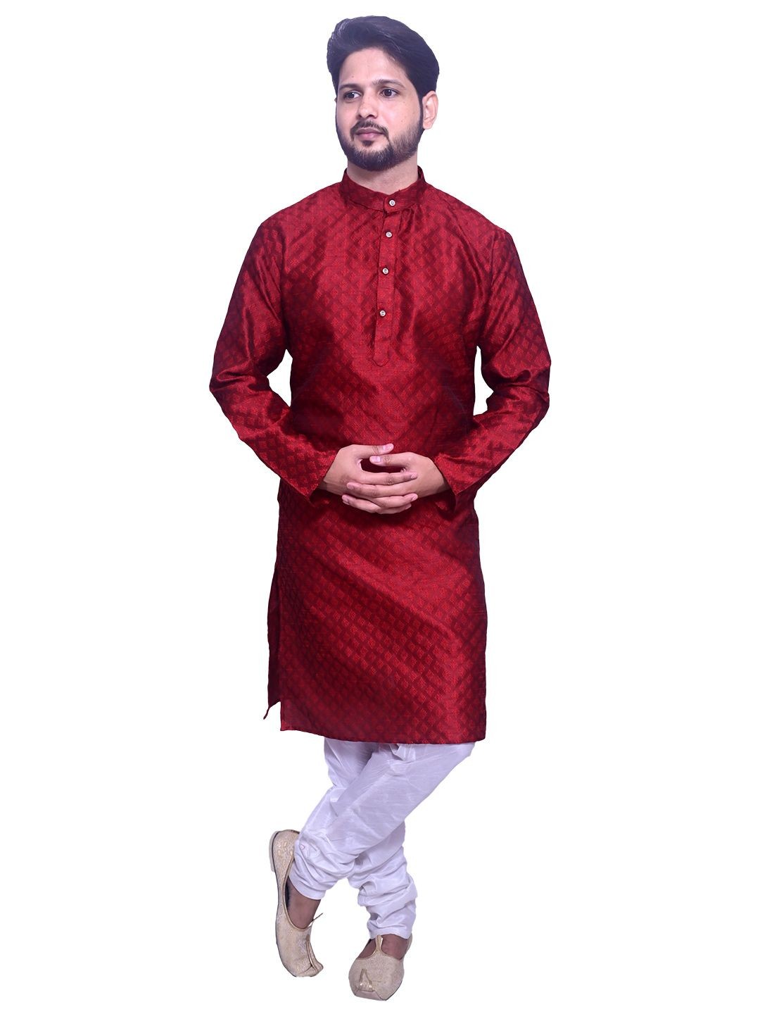 

Om Shubh Mangalam Ethnic Motifs Jacquard Woven Design Mandarin Collar Kurta With Churidar, Maroon