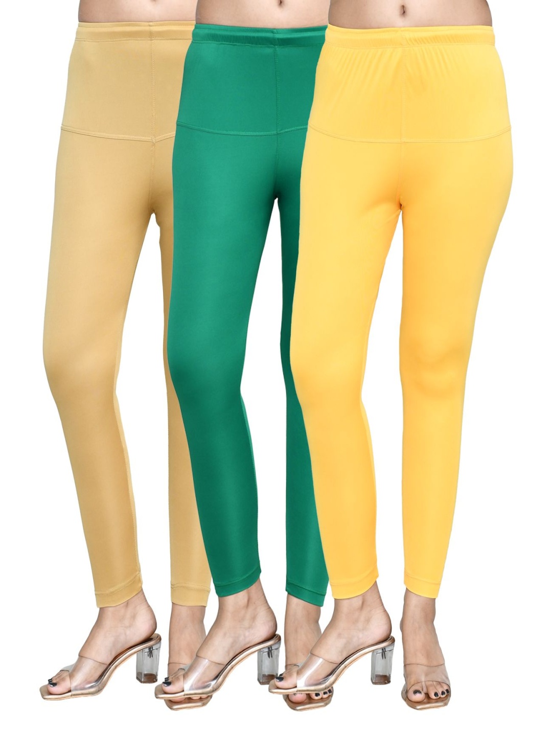 

RAPL Women Pack Of 2 Cotton Blend Breathable Ankle Length Leggings, Yellow