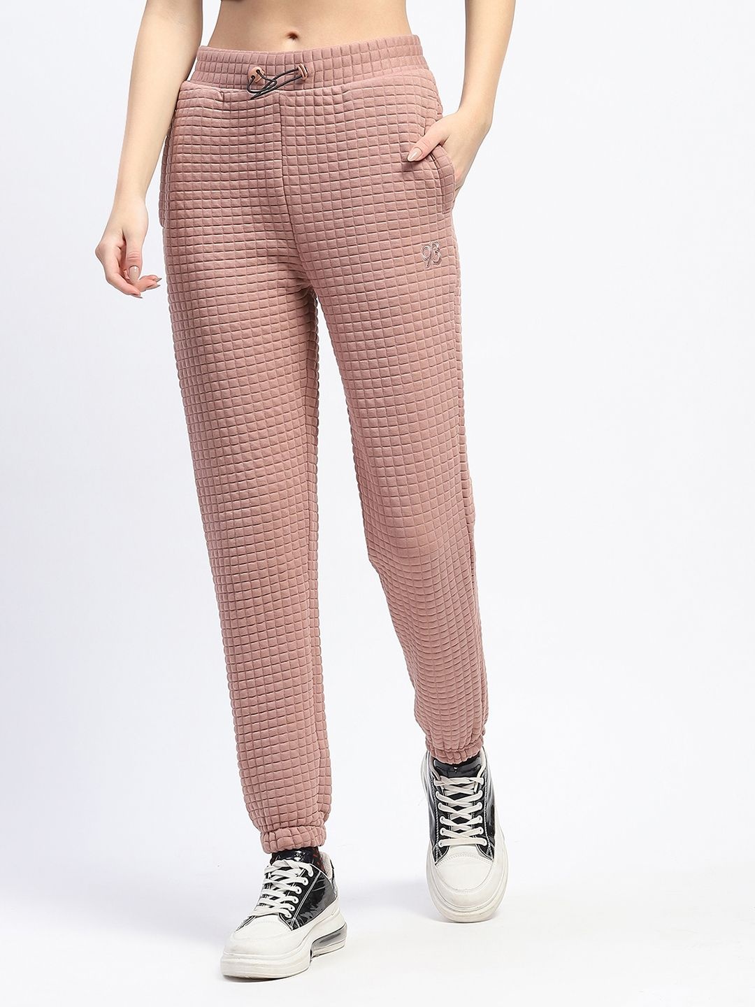 

MADAME M SECRET Women Checked Regular Fit Mid-Rise Joggers, Pink