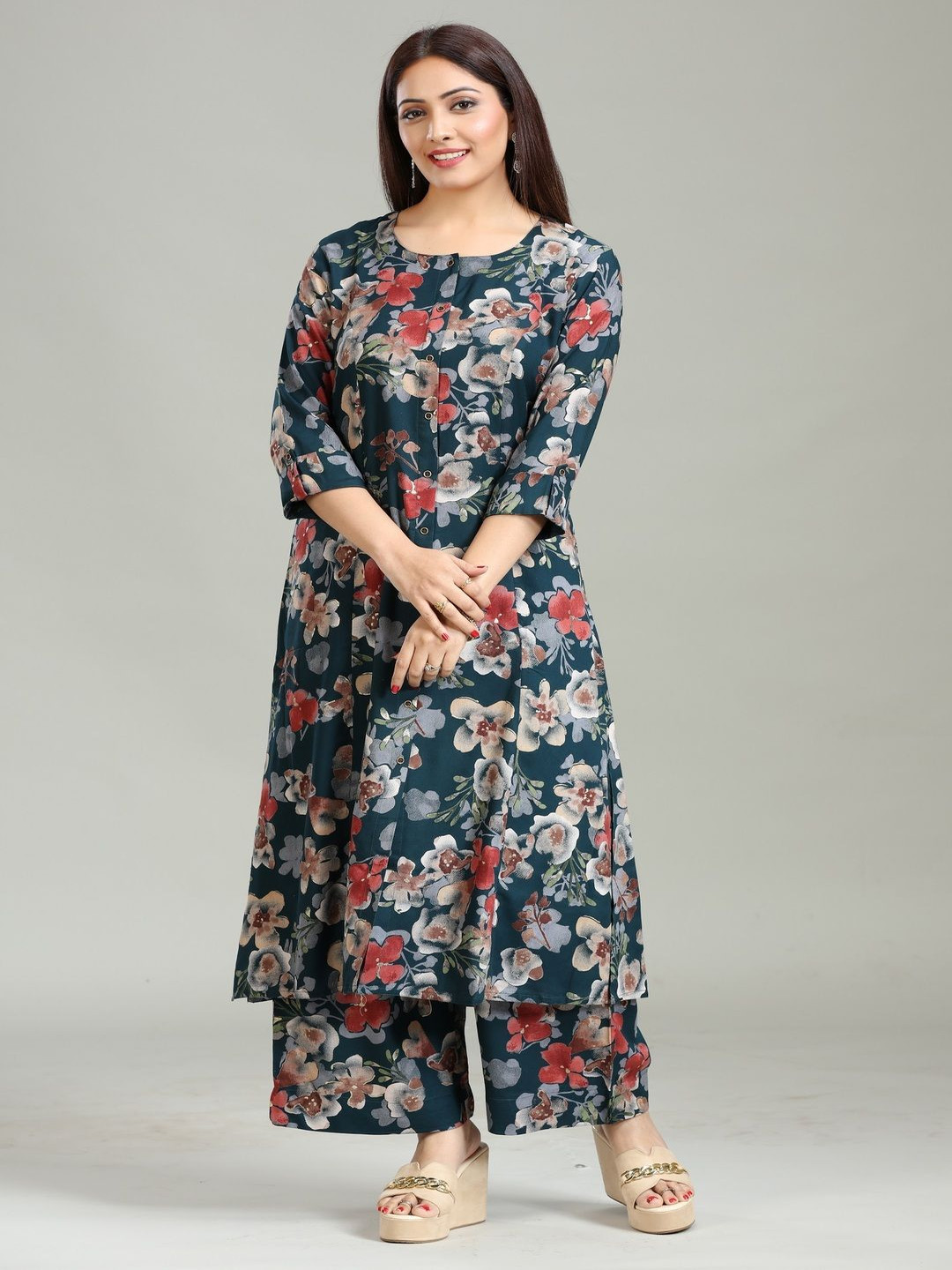 

COTTON CULTURE Printed Tunic With Palazzo, Green