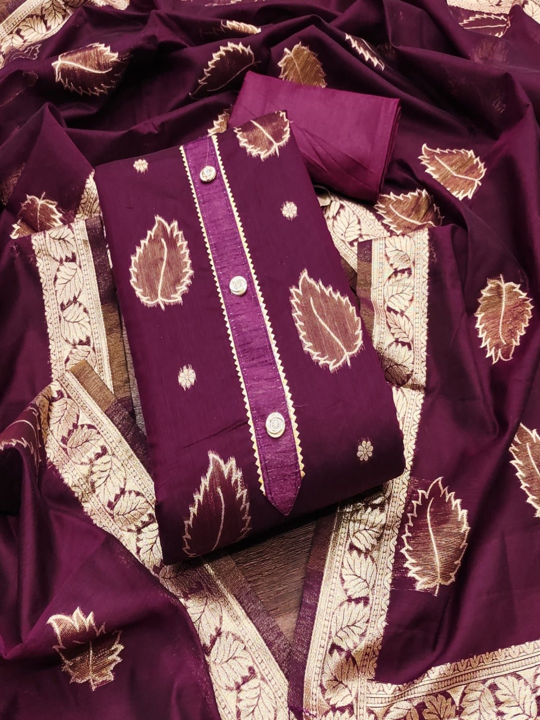 

LeeliPeeri Designer Floral Woven Design Unstitched Dress Material, Purple
