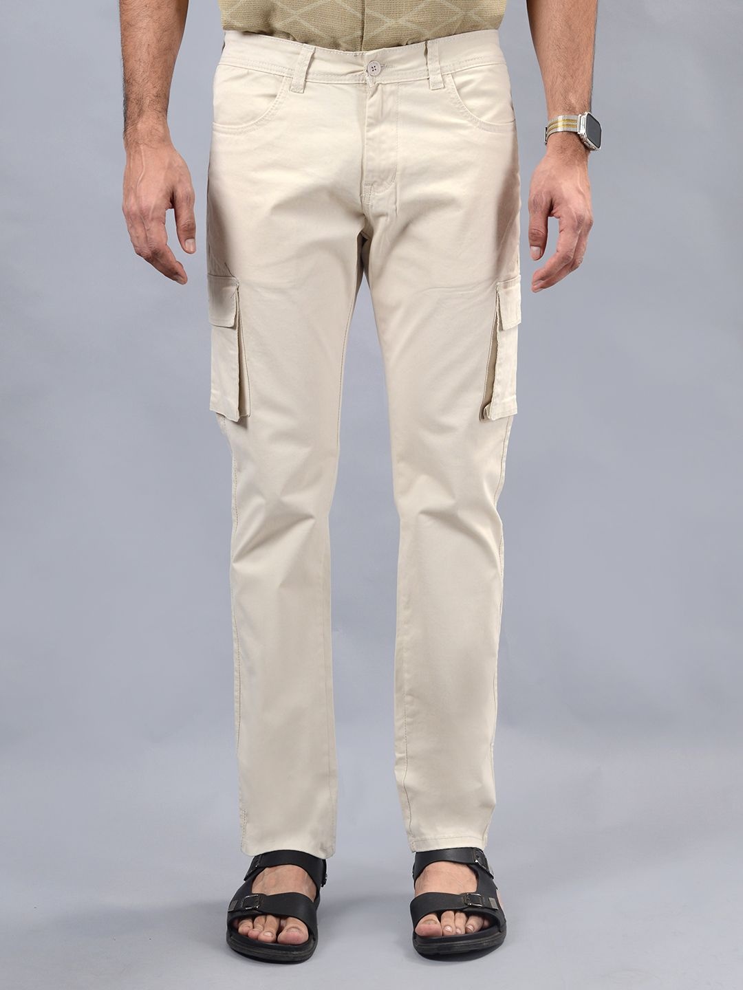 

JADE BLUE Men Cotton Slim Fit Cargos Trousers, Beige