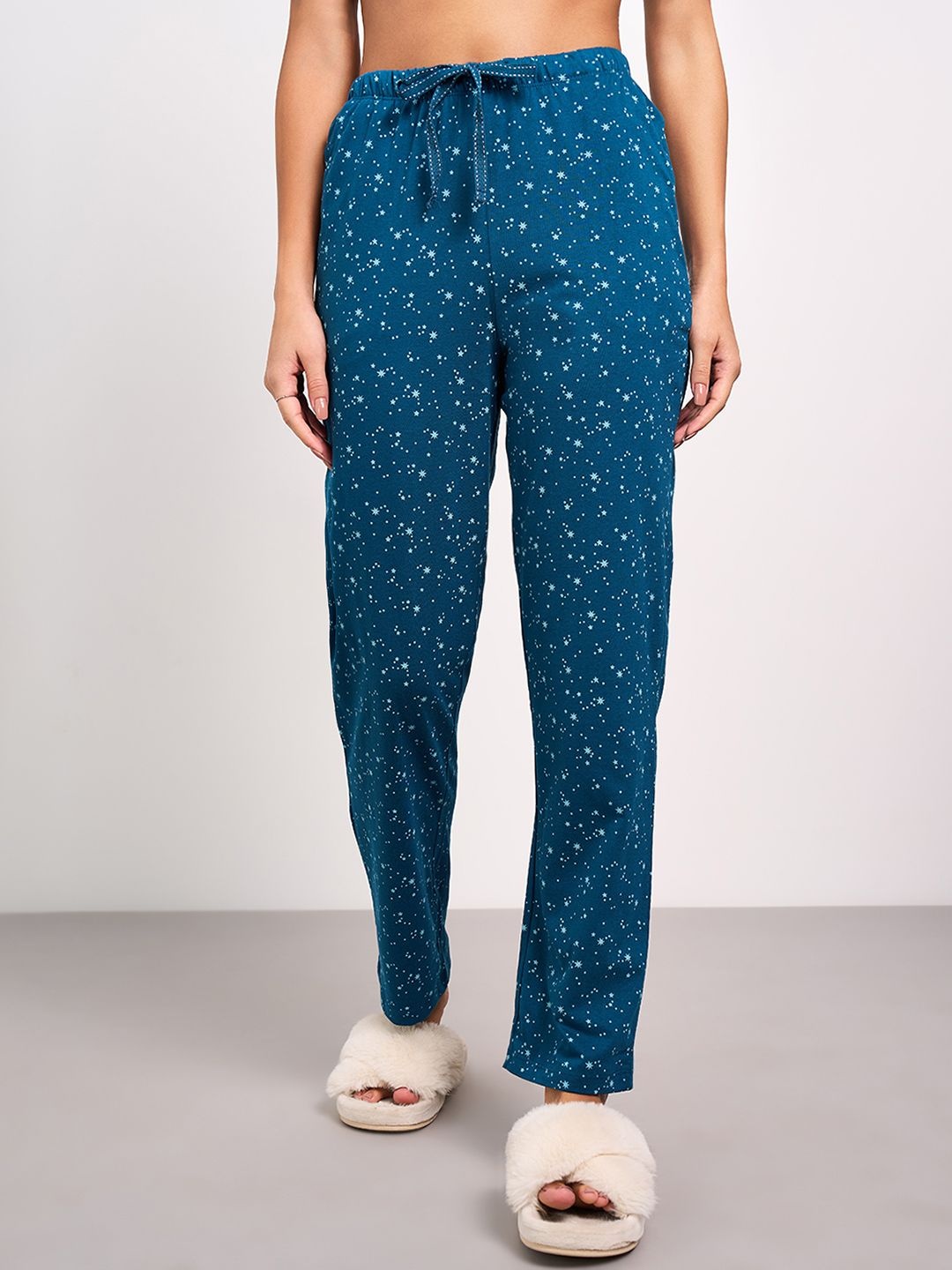 

Dreamz by Pantaloons Women Printed Pure Cotton Lounge Pants, Teal