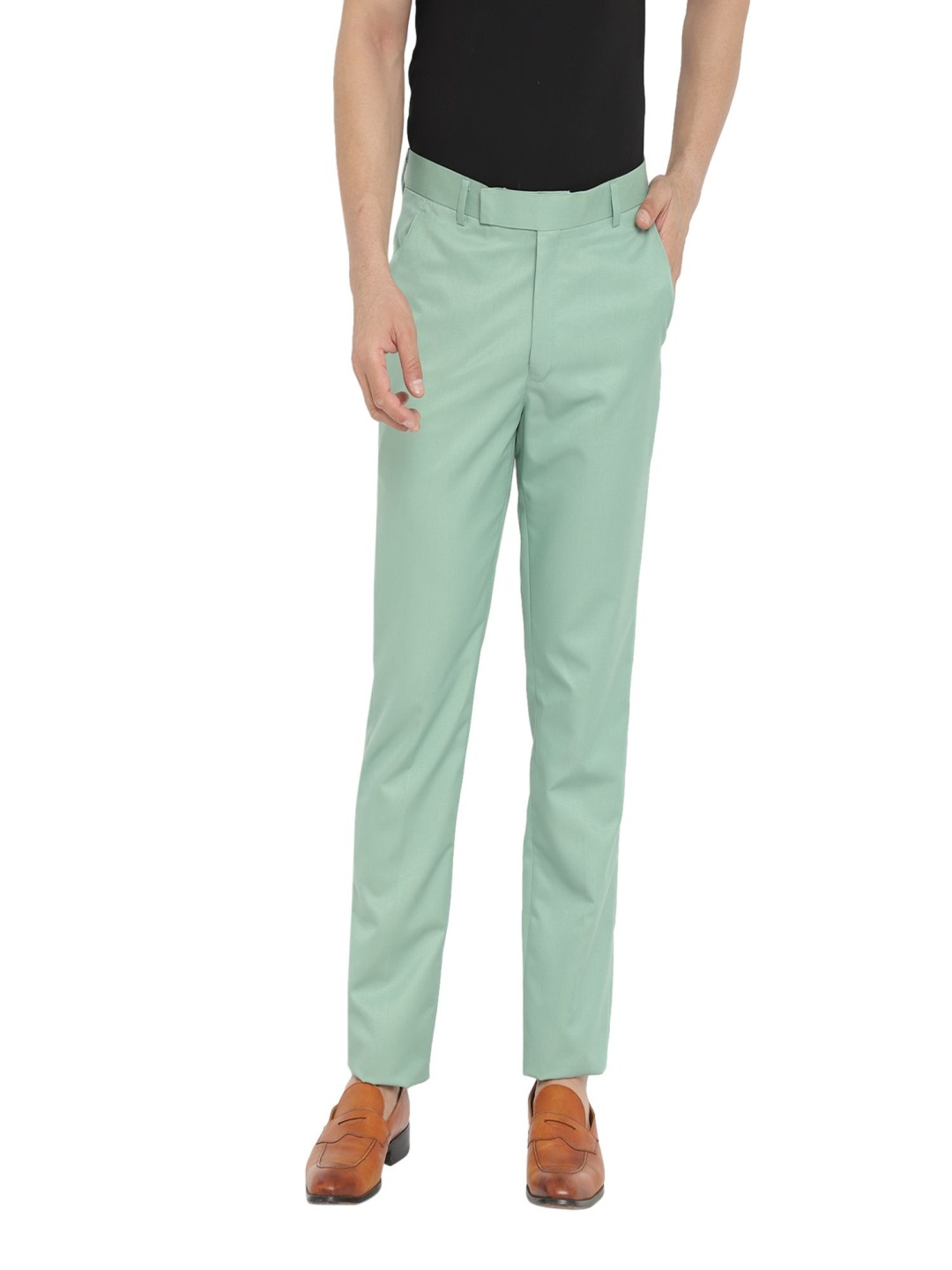 

READYON Men Solid Smart Cotton Formal Trousers, Green