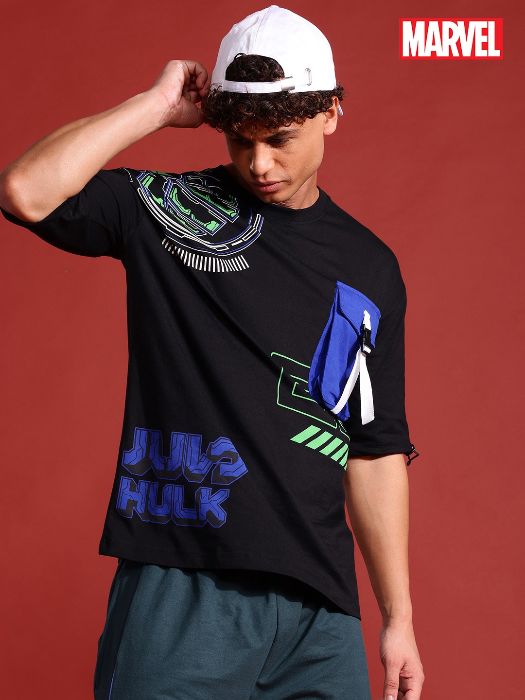 

MARVEL STREET Cyber Punk Men Typography Printed Drop-Shoulder Sleeves Pure Cotton T-shirt, Black