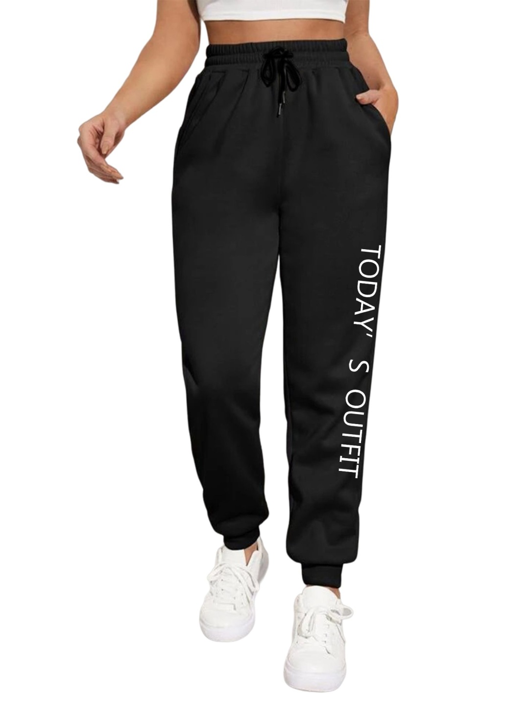 

TABADTOD Women Printed Relaxed Fit Mid-Rise Joggers Trousers, Black