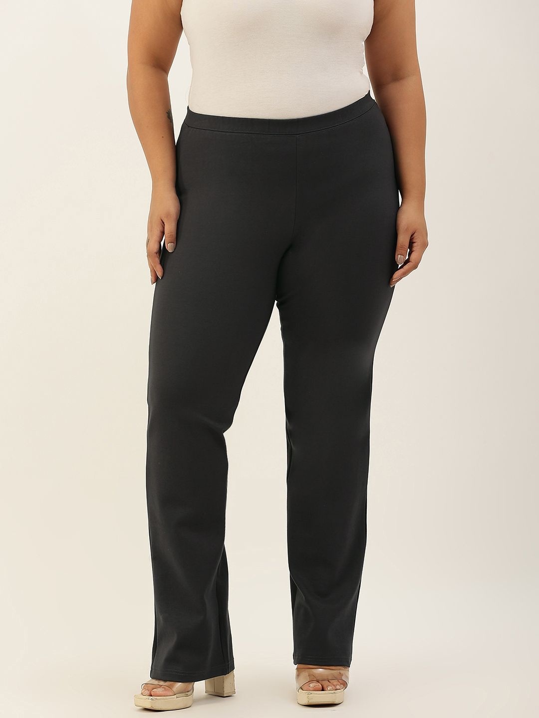 

theRebelinme Women Straight Fit High-Rise Plus Size Trousers, Black