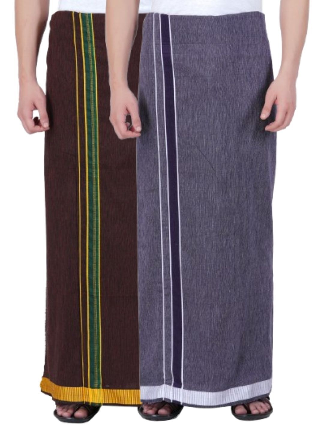 

Ethazh Men Set of 2 Cotton Dhotis, Brown