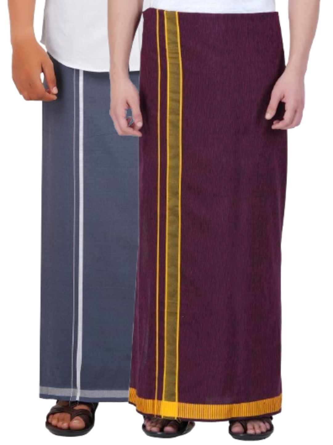 

Ethazh Men Pack of 2 Cotton Dhotis, Grey
