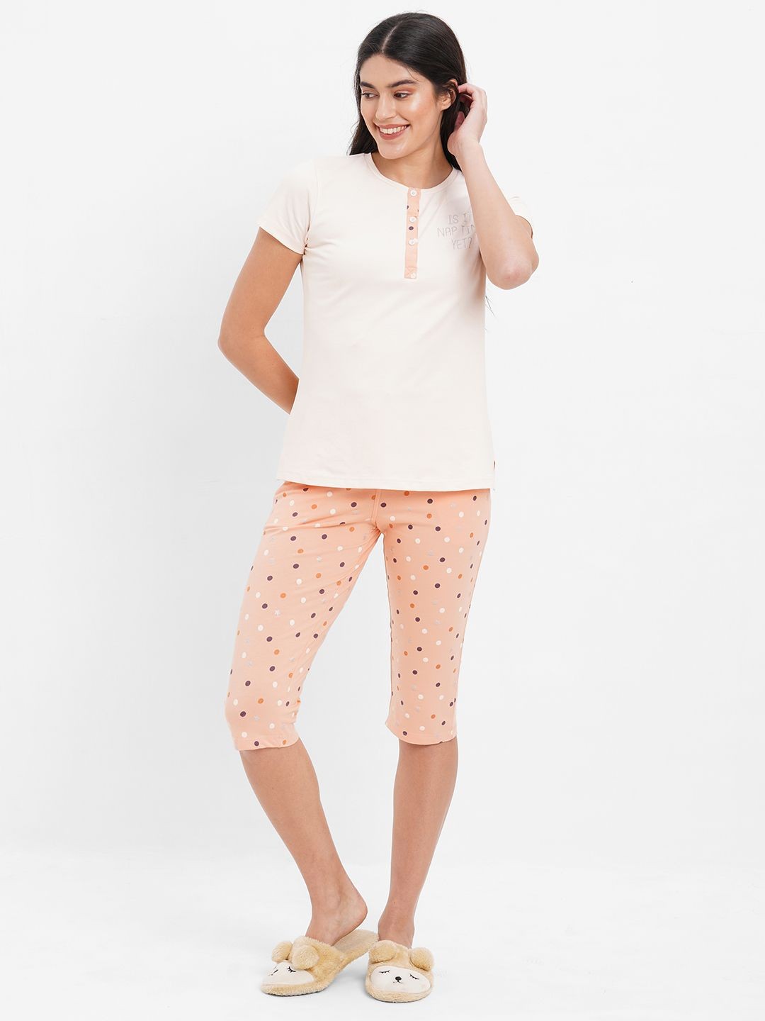 

Sweet Dreams Women Printed Pure Cotton Night suit, Peach