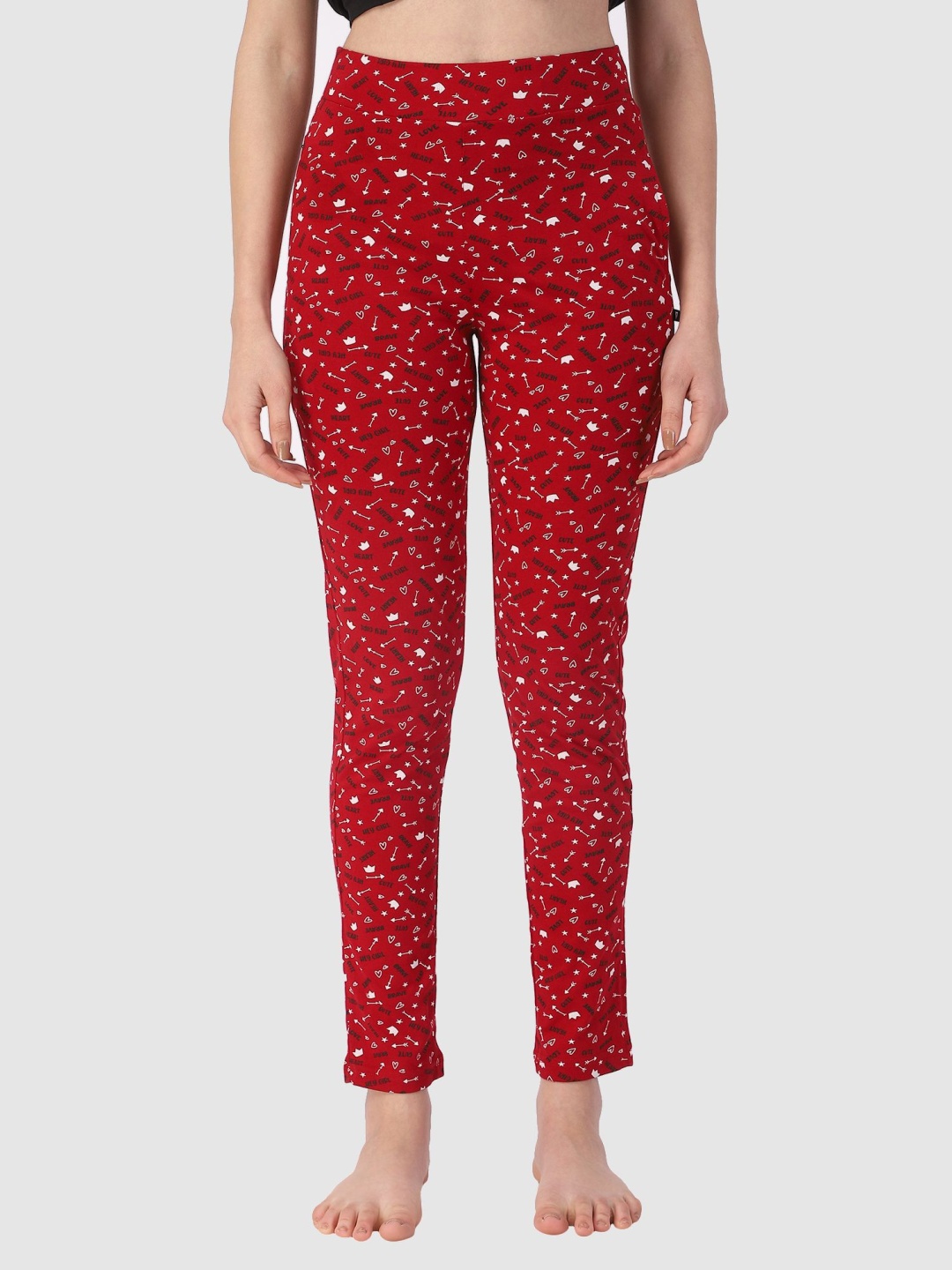 

PROTEENS Women Printed Cotton Mid-Rise Lounge Pants, Maroon