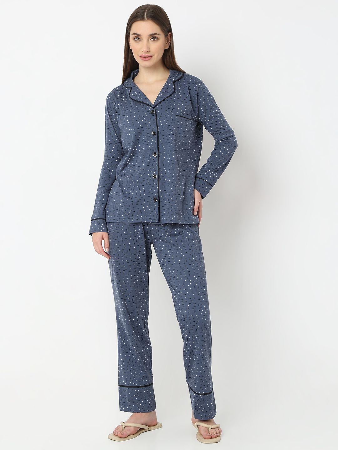 

Smarty Pants Women Printed Pure Cotton Night suit, Blue