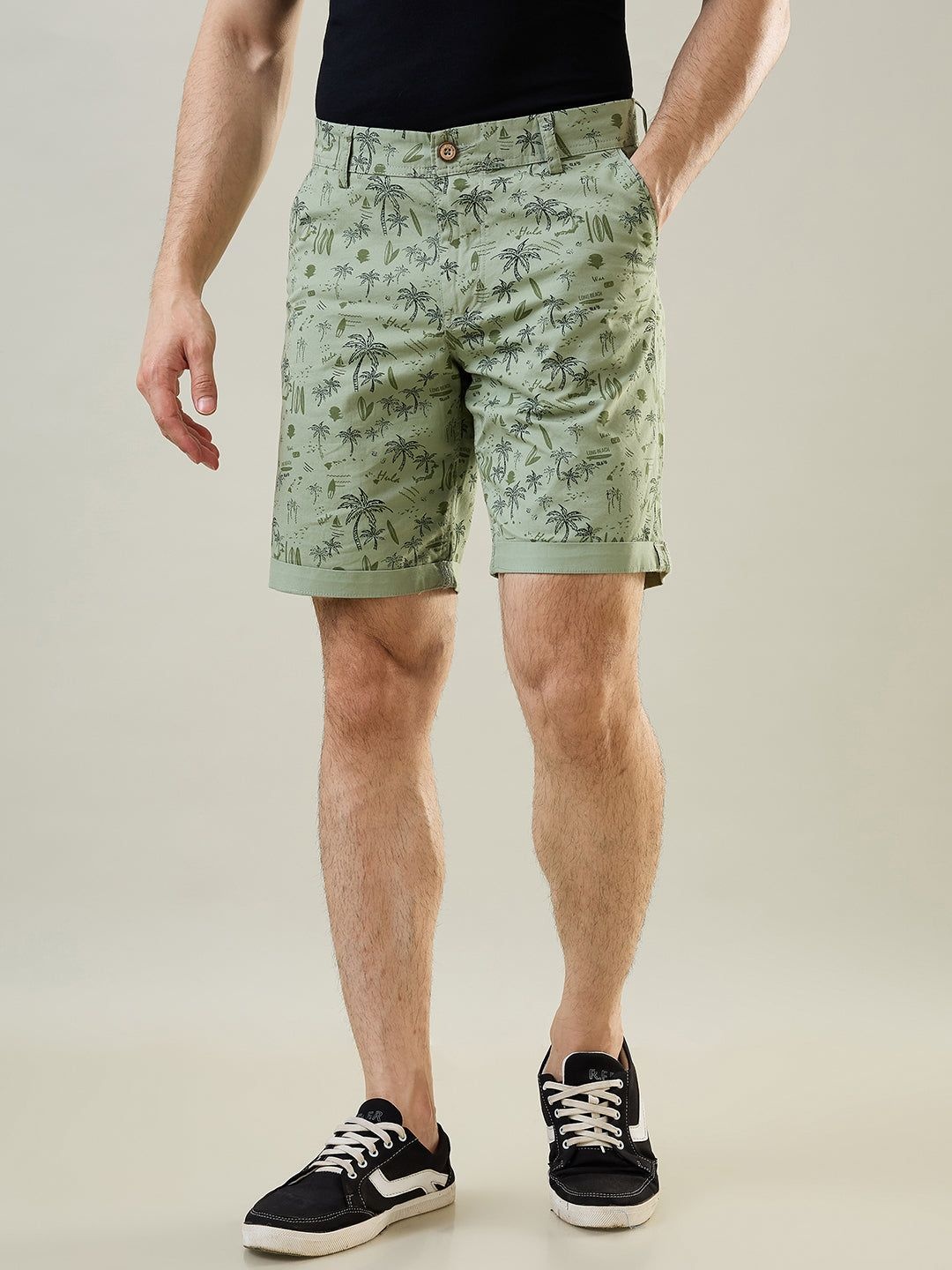 

TIM PARIS Men Printed Regular Fit Mid-Rise Shorts, Beige