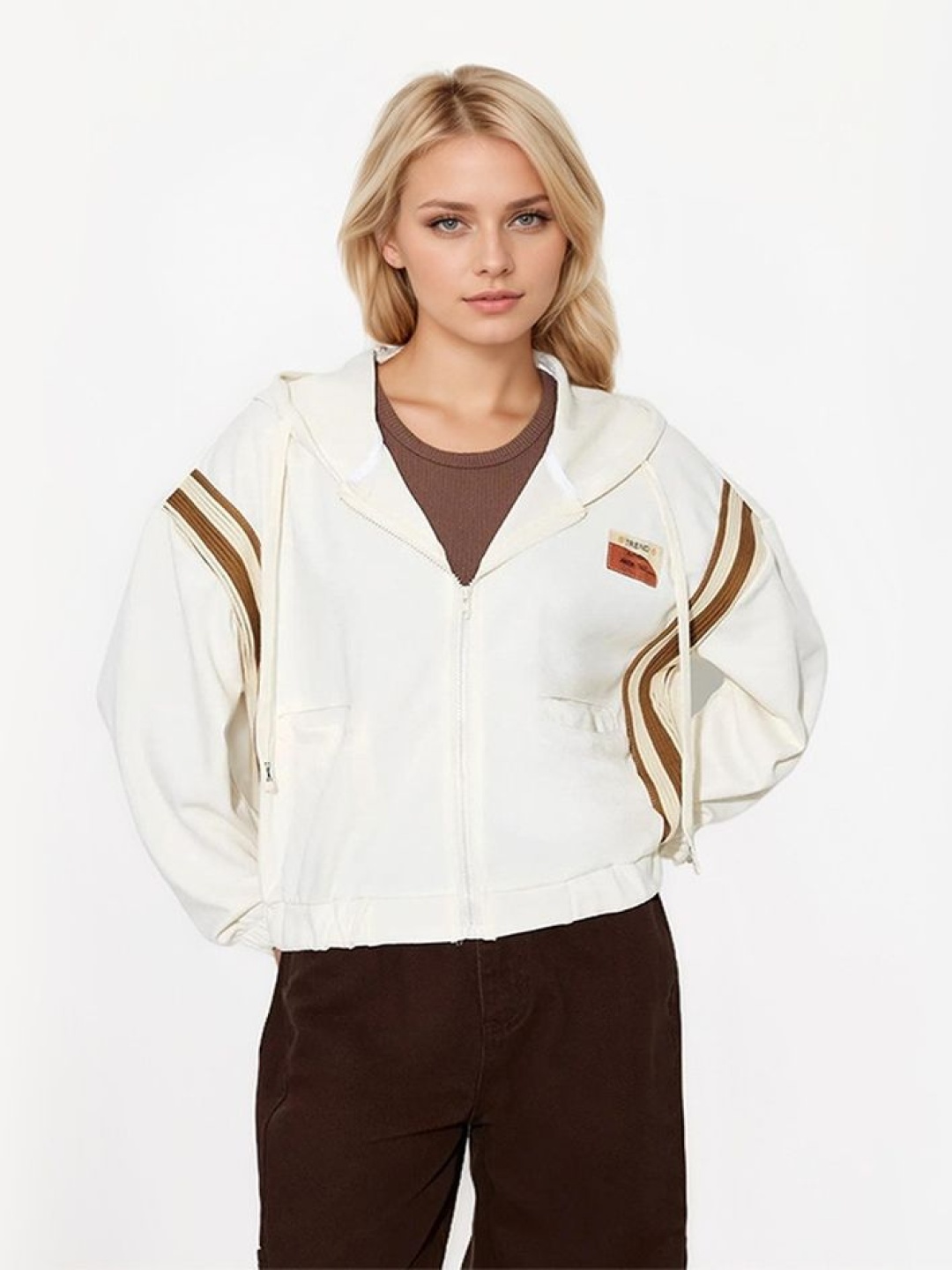 

LULU & SKY Women Checked without Crop Tailored Jacket with Embroidered, Beige