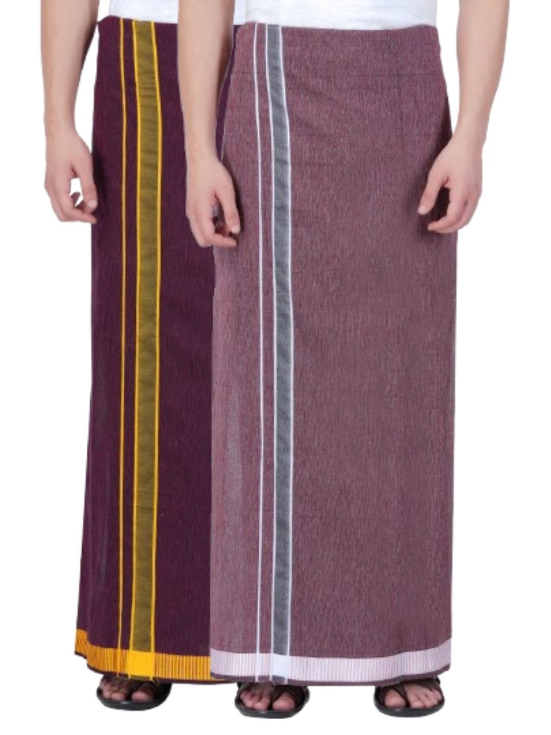 

Ethazh Men Pack of 2 Cotton Dhotis, Magenta