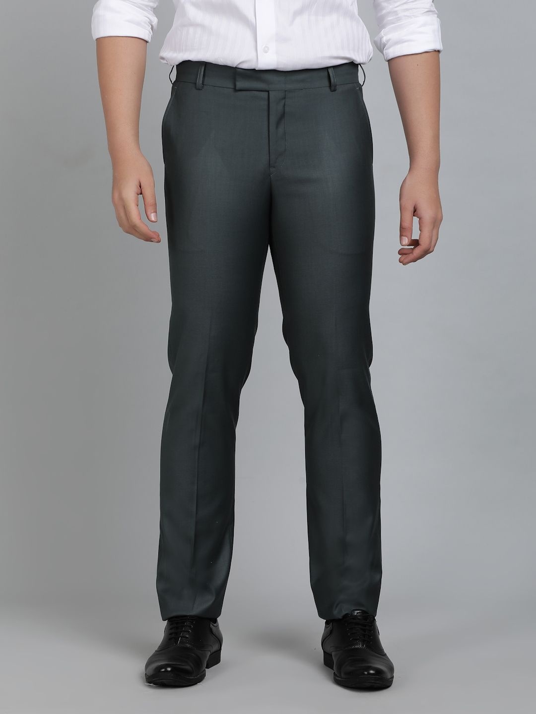 

METAL Men Slim Fit Formal Trousers, Green