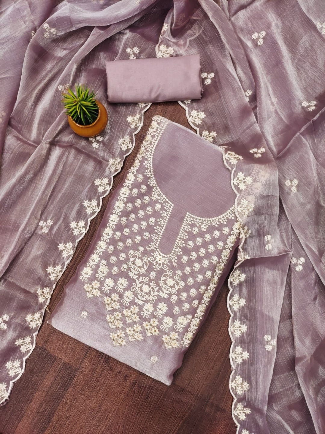 

LeeliPeeri Designer Floral Embroidered Unstitched Dress Material, Purple