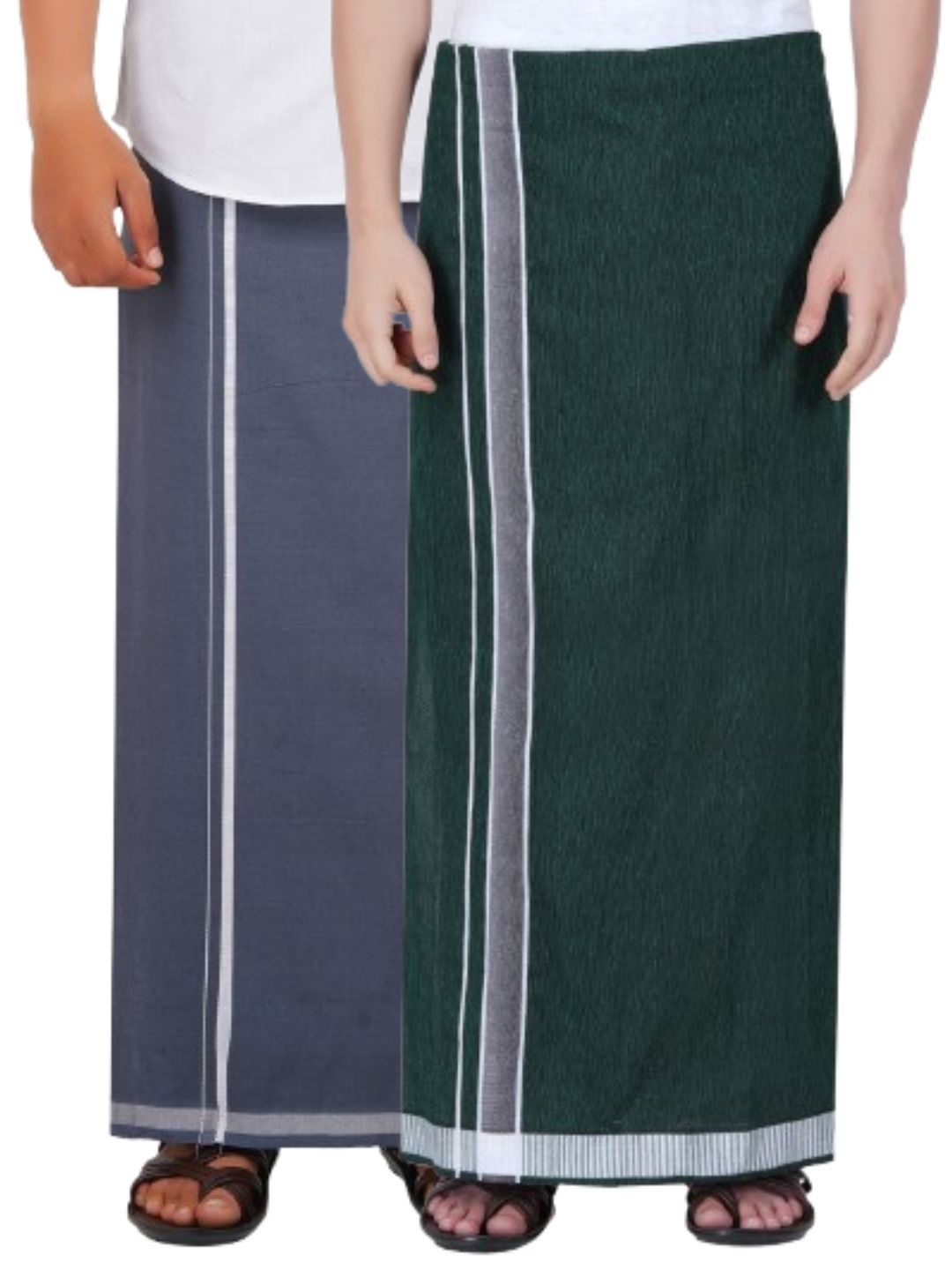 

Ethazh Men Pack of 2 Cotton Dhotis, Grey