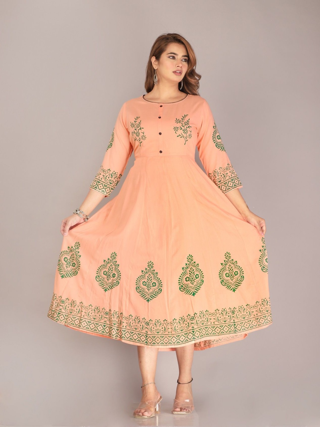 

PRIYAGANI GARMENTS Ethnic Motifs Printed Anarkali Kurta, Peach