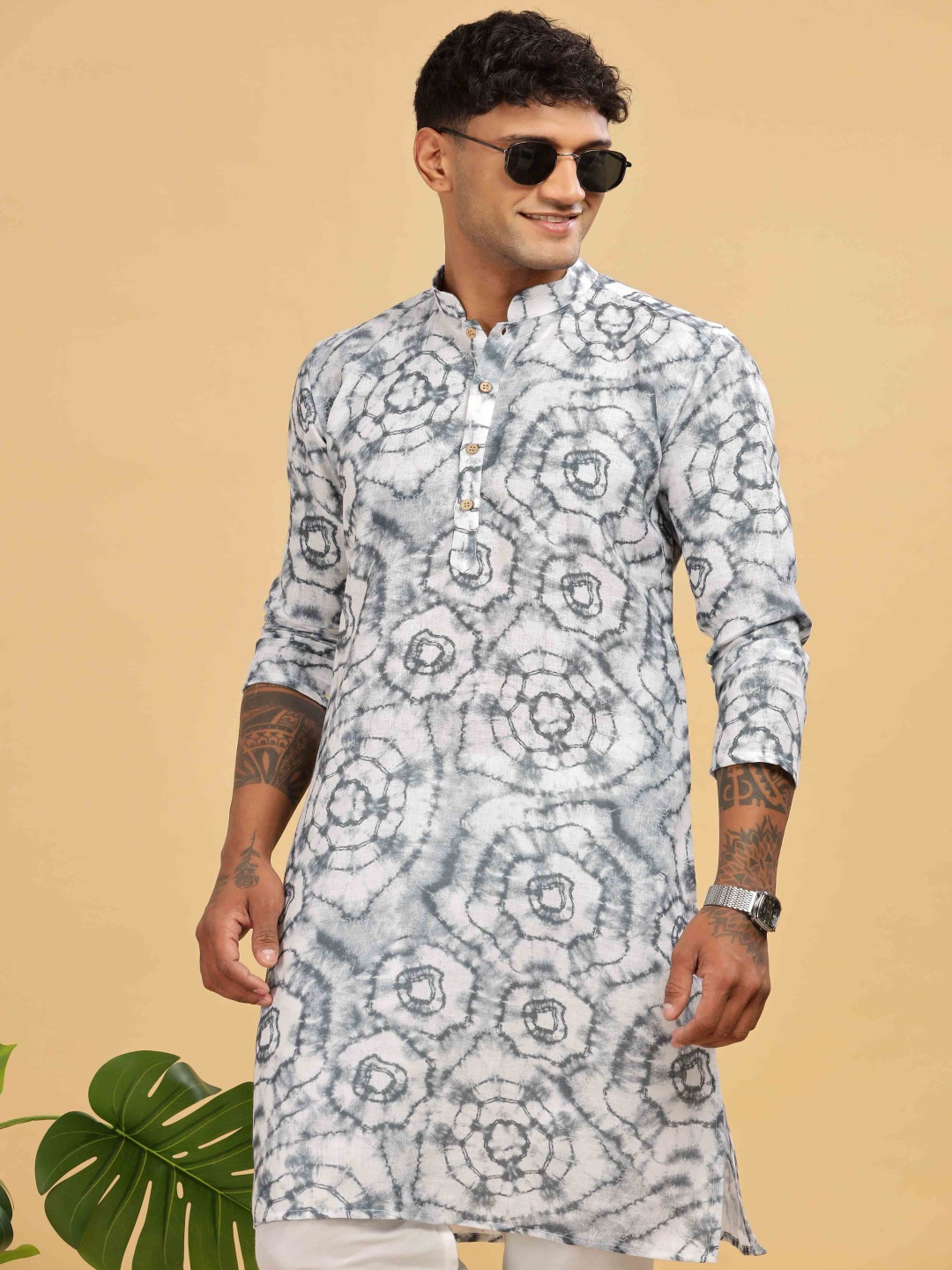 

Anouk Abstract Woven Design Mandarin Collar Straight Kurta, White