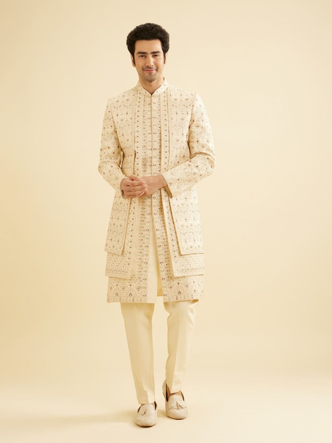 

Manyavar Men Thread & Stone Work Embroidered Sherwani Set, Beige