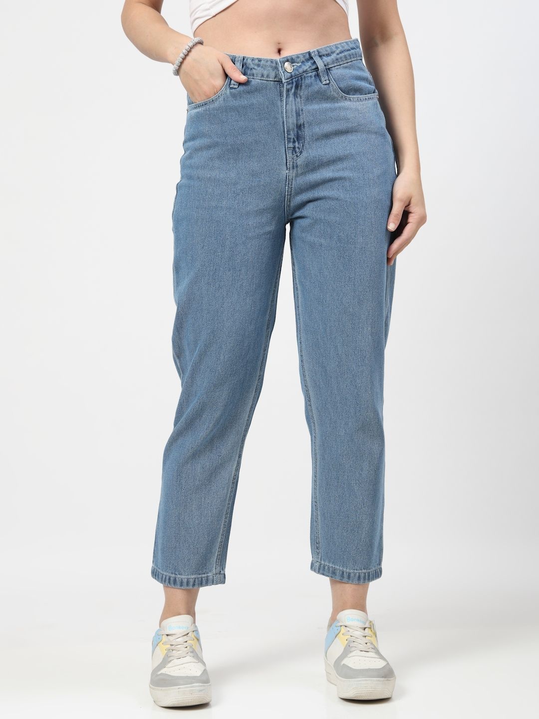 

COSMIC TRIO Women Cotton Mid-Rise Jeans, Navy blue