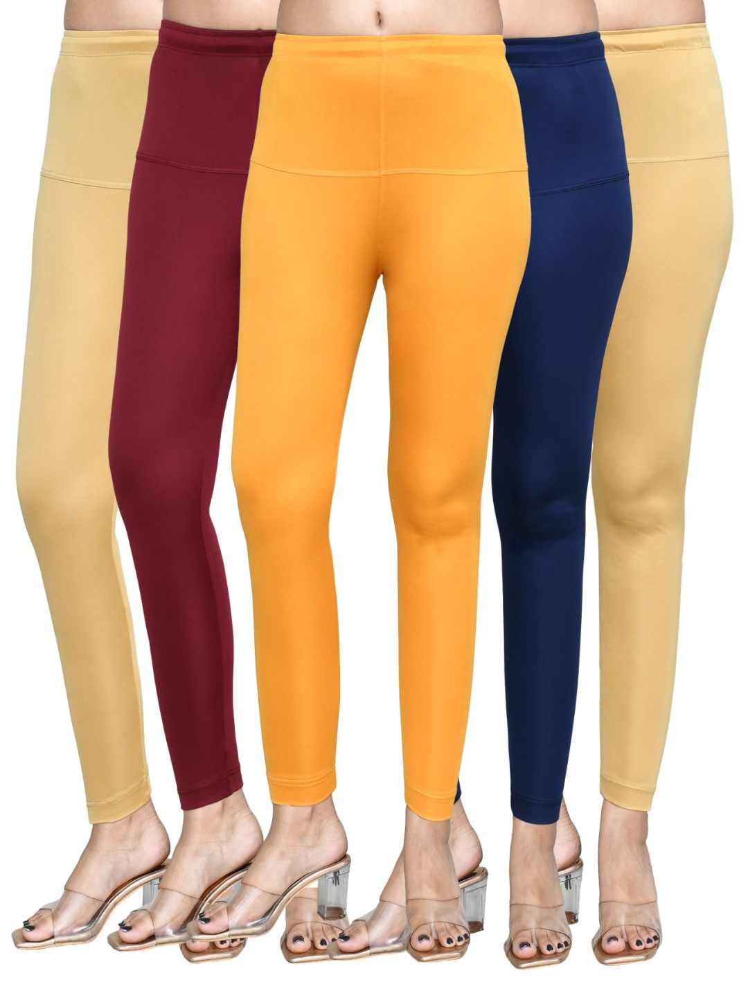 

RAPL Women Pack Of 5 Cotton Blend Breathable Ankle Length Leggings, Beige