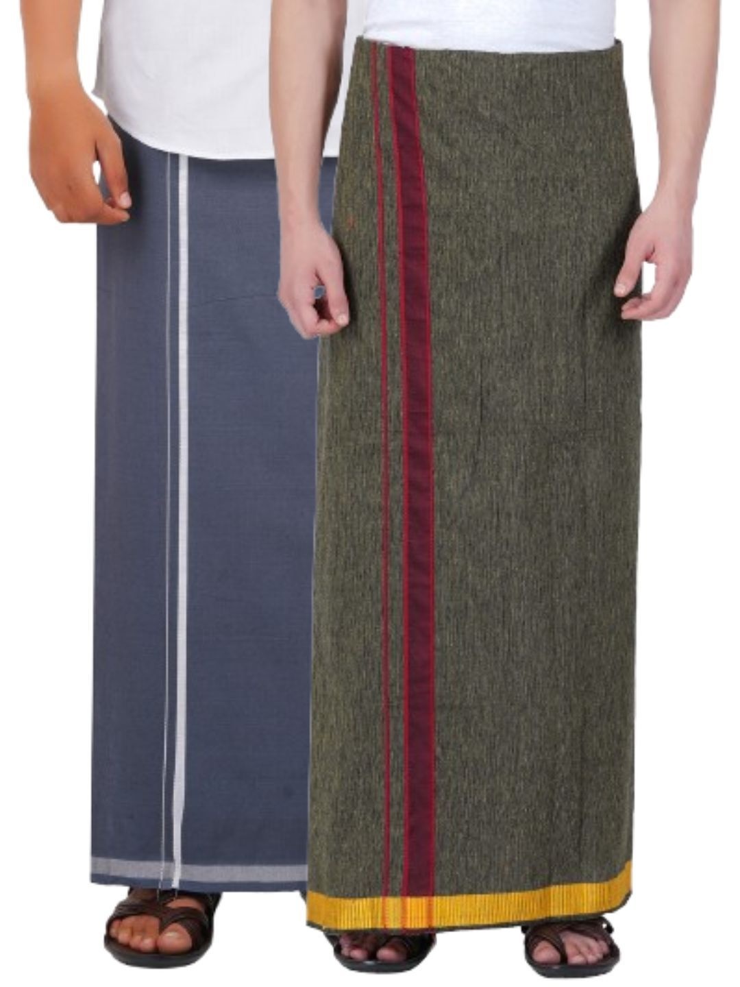 

Ethazh Men Set of 2 Cotton Dhotis, Grey