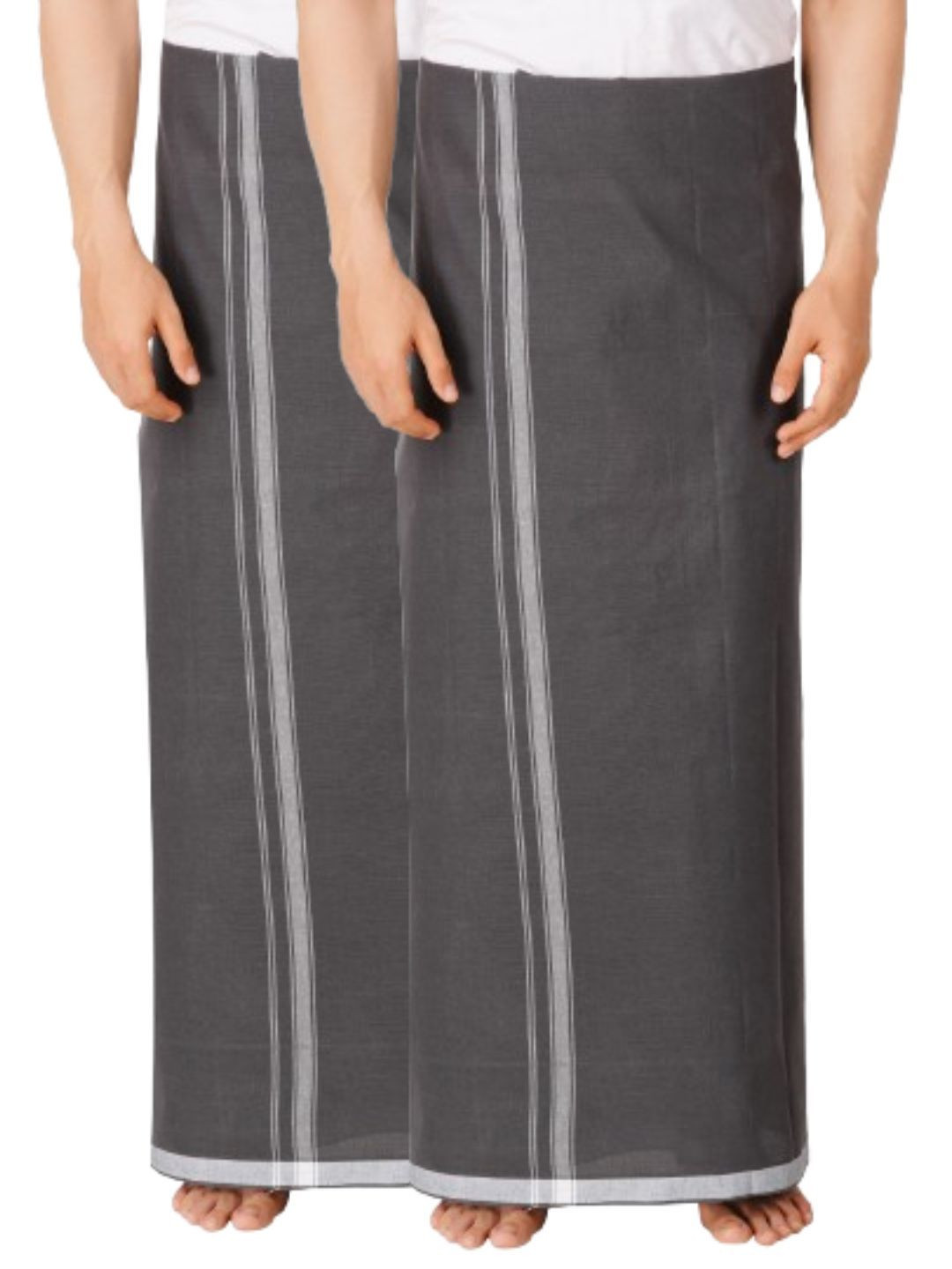 

Ethazh Men Pack of 2 Dhotis, Grey
