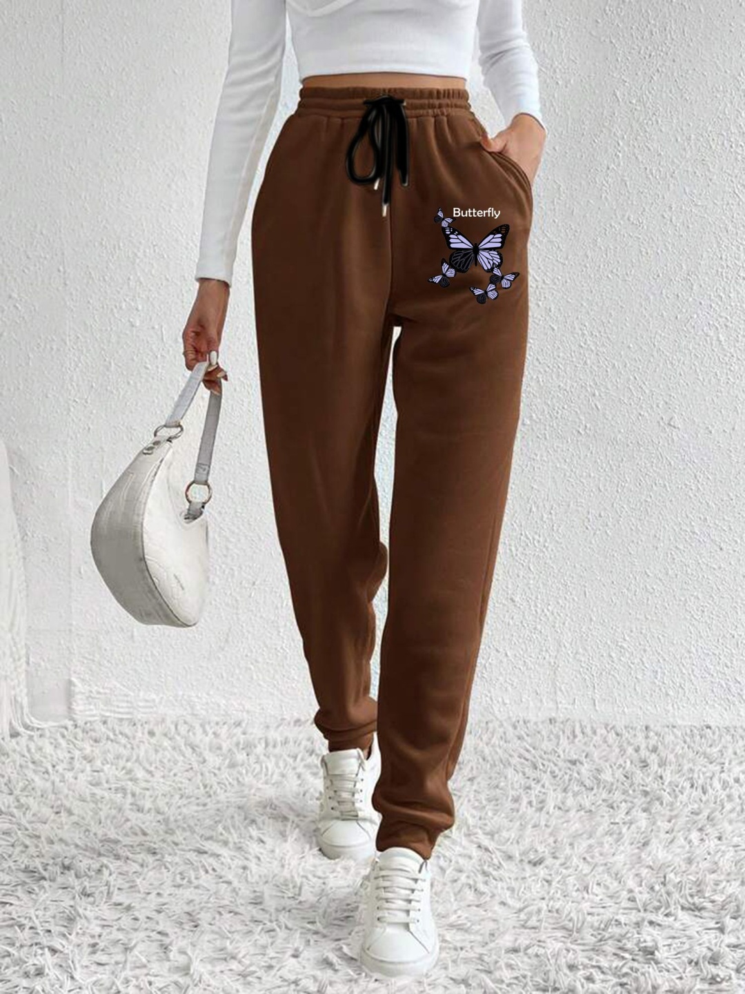 

TABADTOD Women Printed Relaxed Regular Fit Mid-Rise Joggers Trousers, Brown