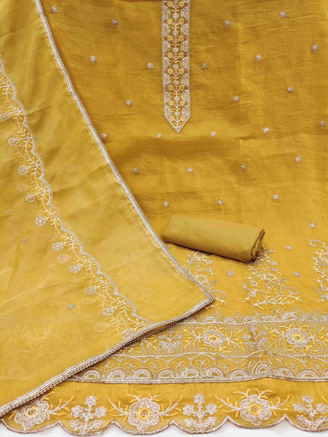 

KALINI Floral Embroidered Sequinned Unstitched Dress Material, Yellow
