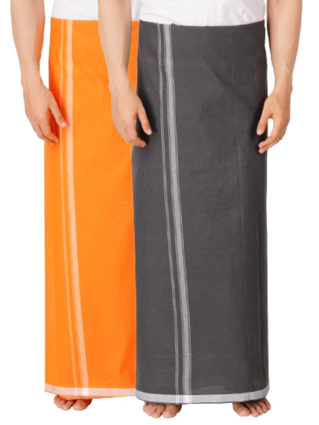 

Ethazh Men Set of 2 Cotton Dhotis, Orange