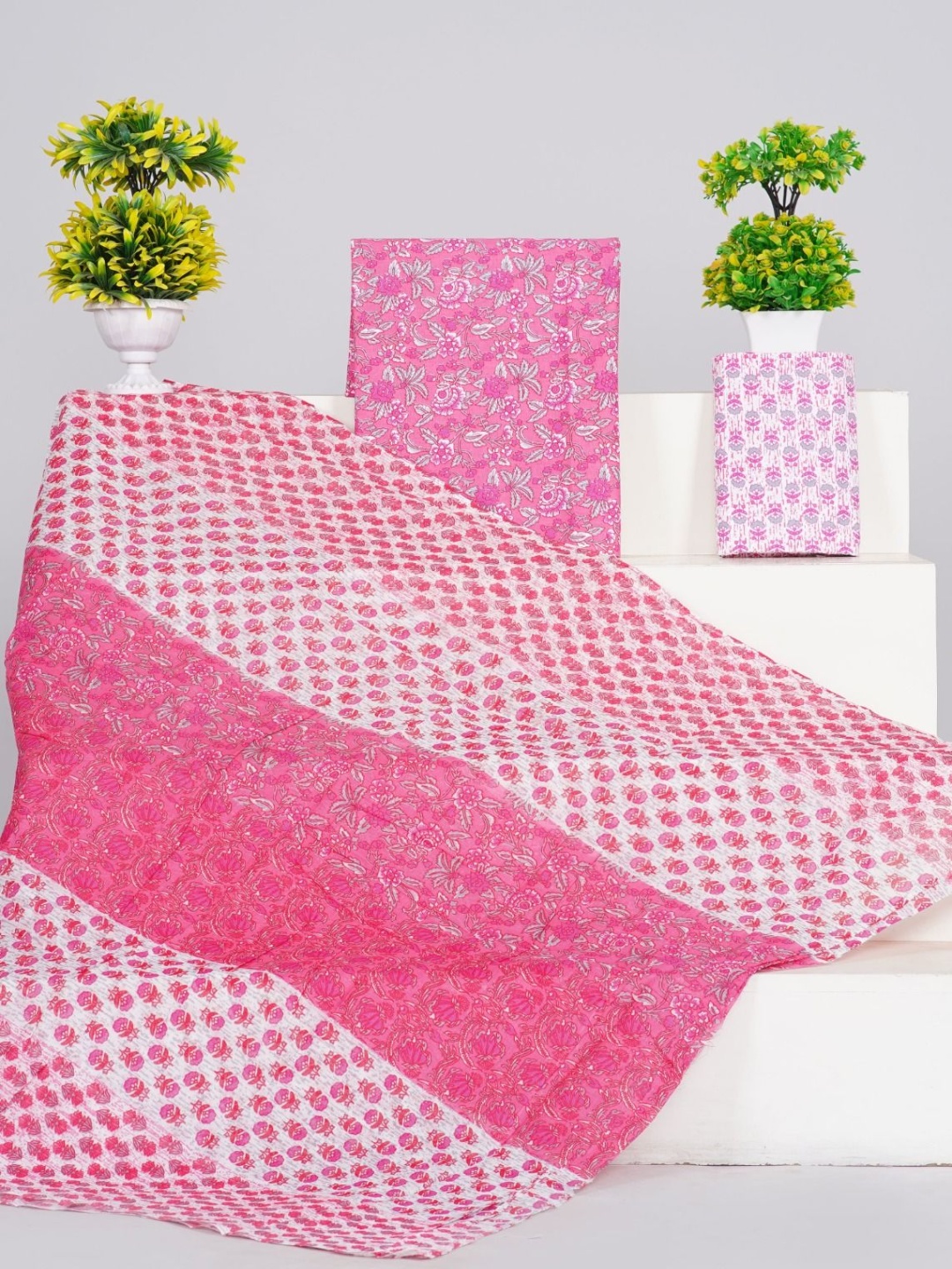 

JALTHER Floral Printed Pure Cotton Unstitched Dress Material, Pink