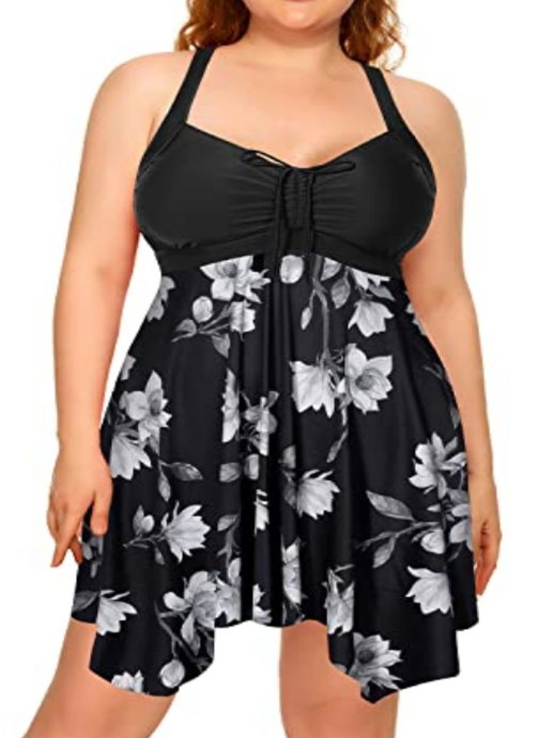 

Plus Curvves Women Printed Swimwear With Attached Shorts, Grey