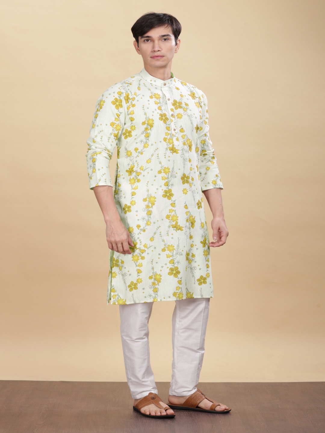 

Anouk Floral Printed Mandarin Collar Straight Kurta, White