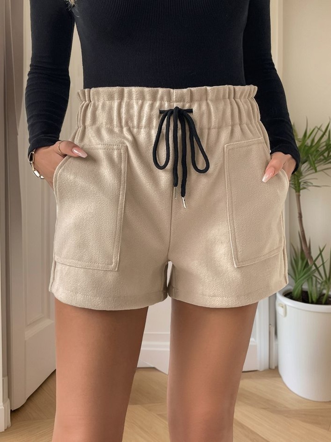 

LULU & SKY Women High-Rise Shorts, Beige