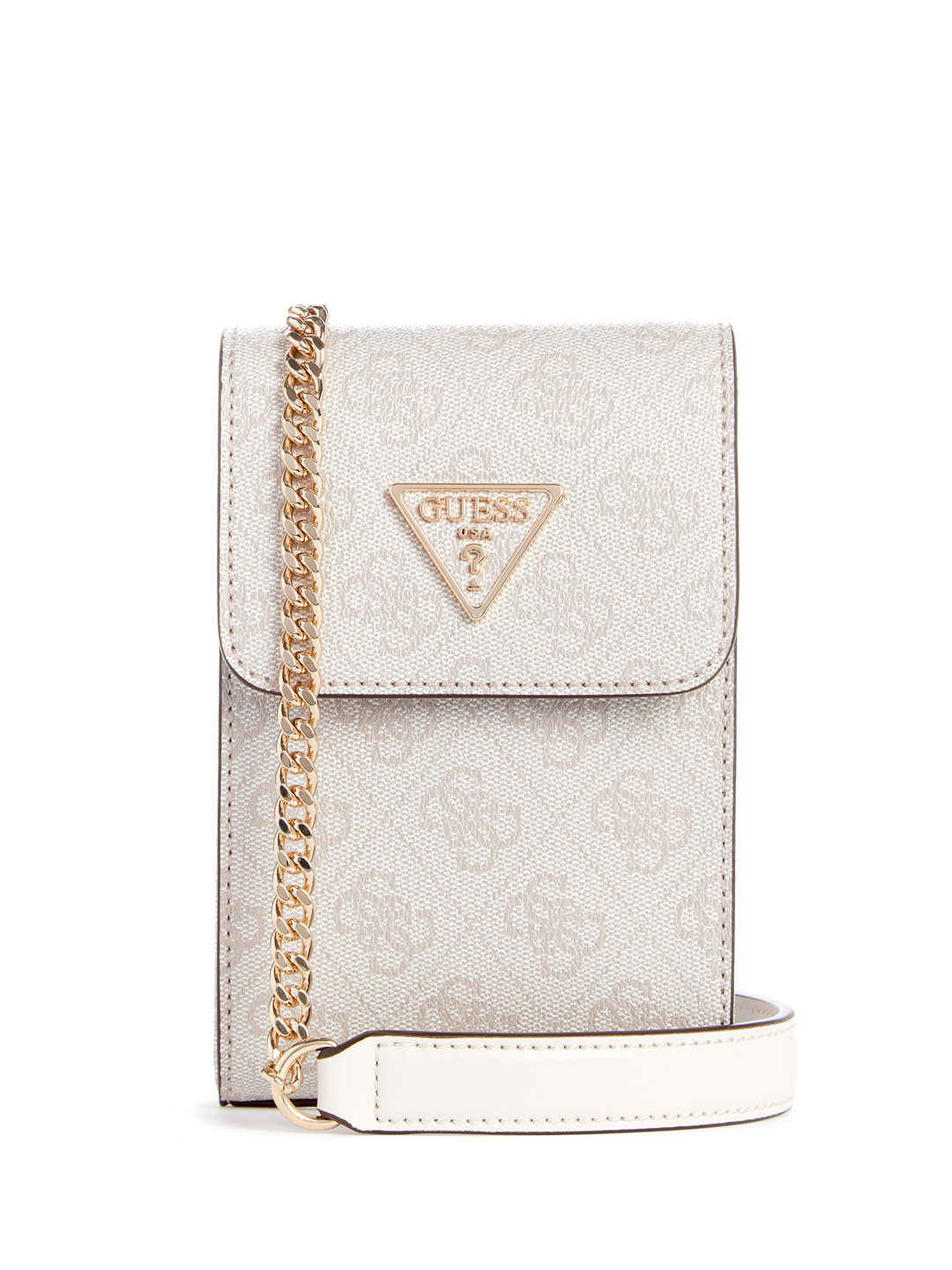 

GUESS Brand Logo Printed Mobile Pouch, Off white