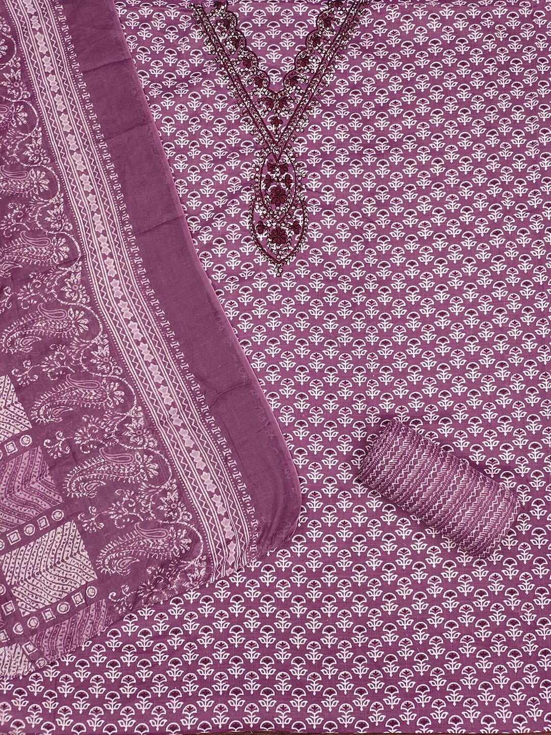

MANVAA Floral Printed Thread Work Unstitched Dress Material, Lavender