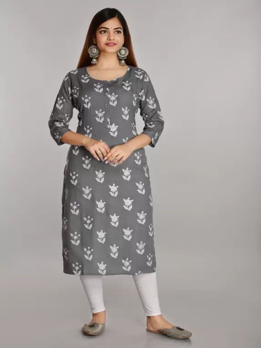 

PARIKSHIT Floral Printed Pure Cotton Straight Kurta, Grey