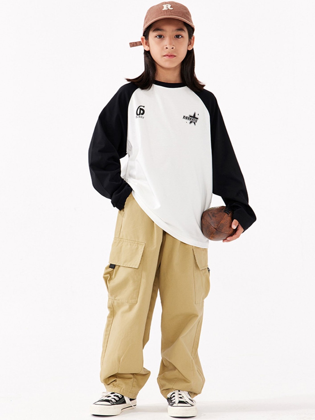 

LULU & SKY Boys Tapered Fit High-Rise Cotton Cargos, Khaki