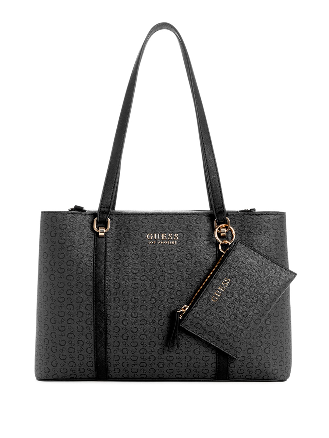 

GUESS Brand Logo Printed Structured Shoulder Bag With Pouch, Grey