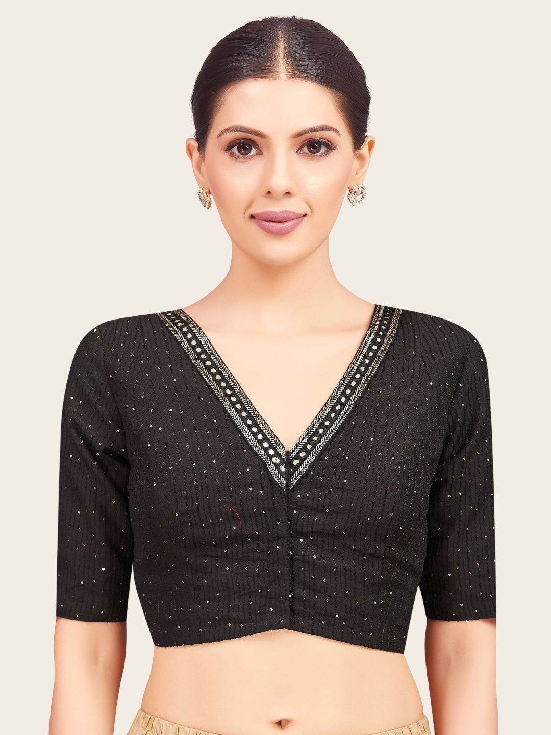 

Studio Shringaar Women V-Neck Embroidered Saree Blouse, Black