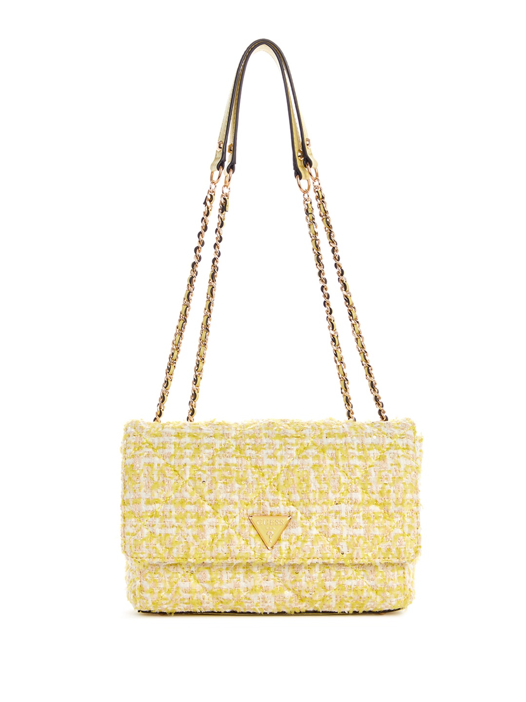 

GUESS PU Self Design Shoulder Bag With Quilted Detail, Yellow