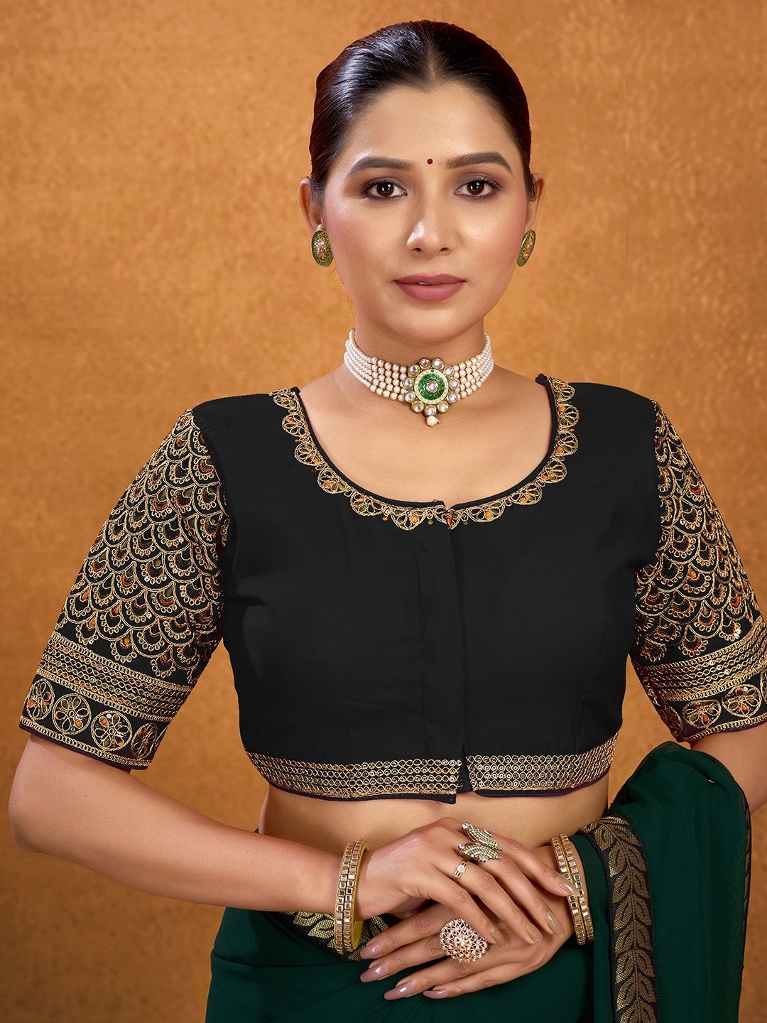 

Kalini Women Sequinned Embroidered Saree Blouse, Black