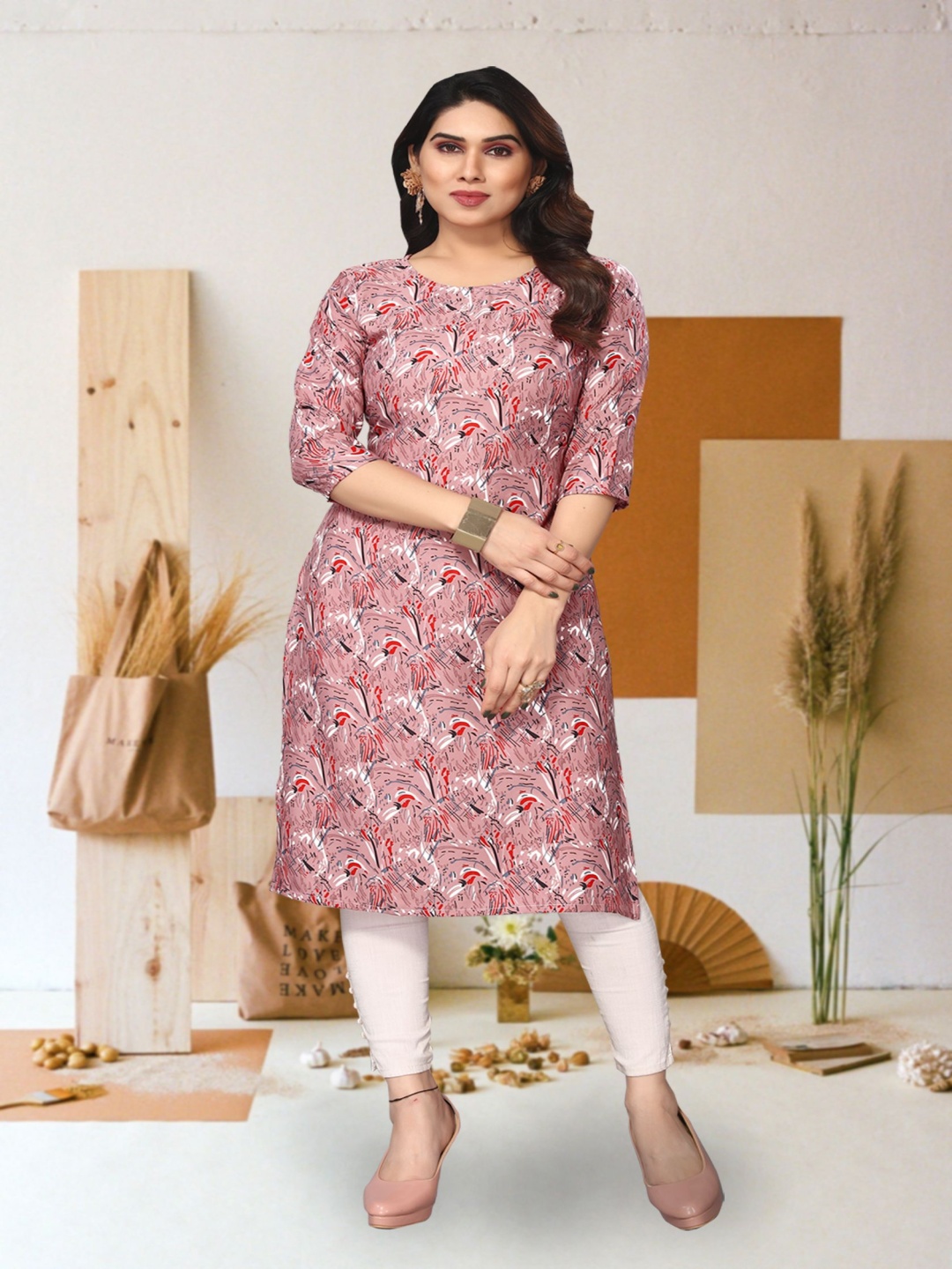 

KETAKI FASHION Floral Printed Straight Kurta, Pink