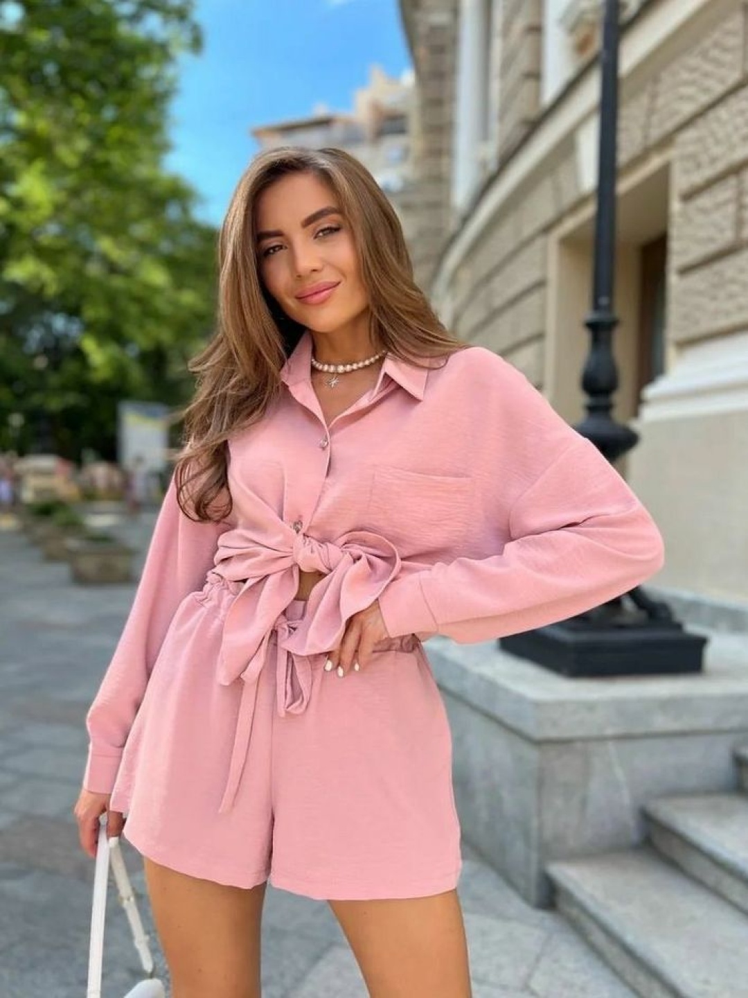 

LULU & SKY Button-up Shirt & Wide Shorts, Pink